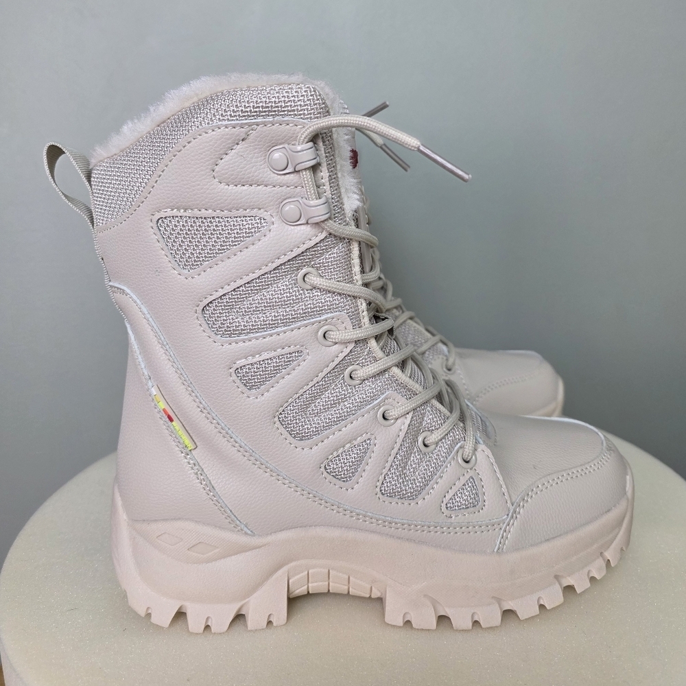 Waterproof Cream Snow Boots Outdoor Mid-tube Lace-Up Size 38EU - Picture 8 of 15